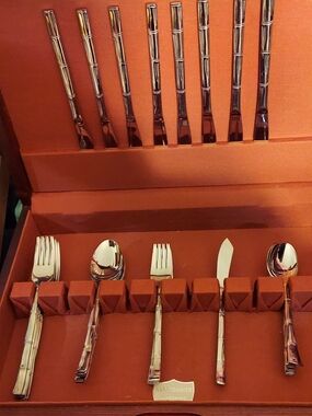 Stainless Steel Bamboo-Pattern Flatware Set, 43 Pcs.